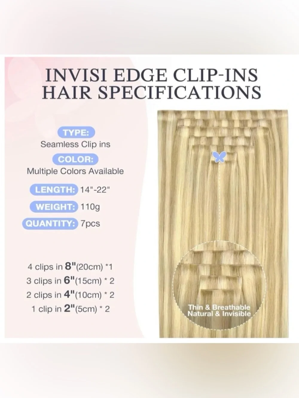20” Dirty Blonde 18/22 Invisible Edge Clip in Human Hair Extensions 110g 7pc TB5